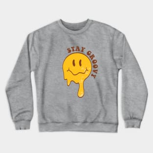 Groovy Melting Smile Face with lettering quote in 70s style. Drippy Smiley Face. Crewneck Sweatshirt